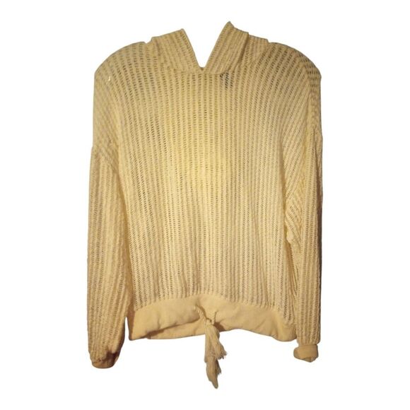Mesh See Through Long Sleeve Top with Hood , Tassel Drawstring Waist - Picture 1 of 8